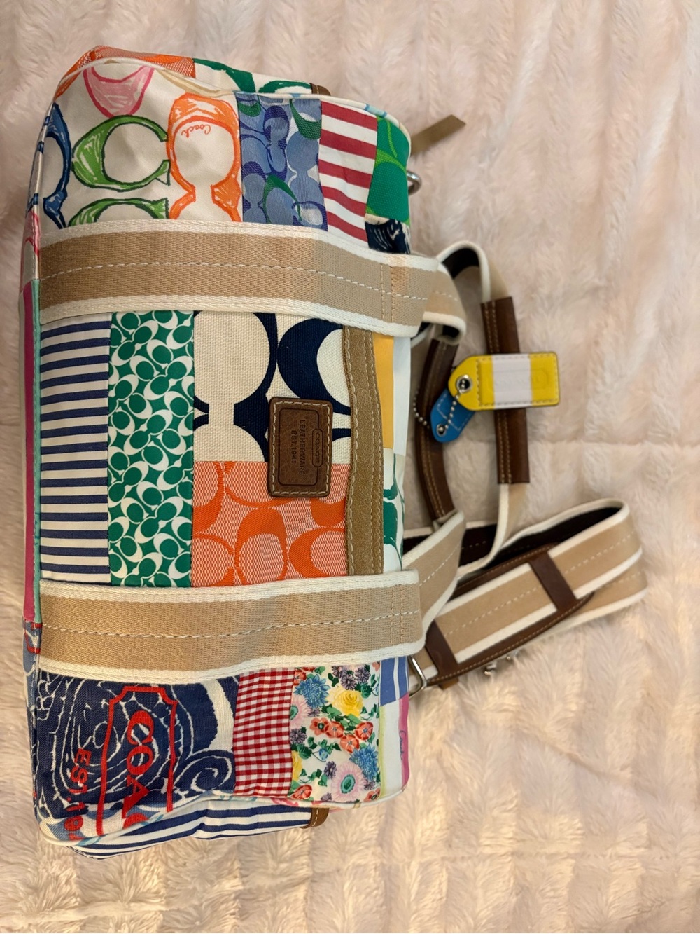 Coach Multicolor Patchwork Canvas Travel Duffle with Beige Straps - Picture 8 of 10